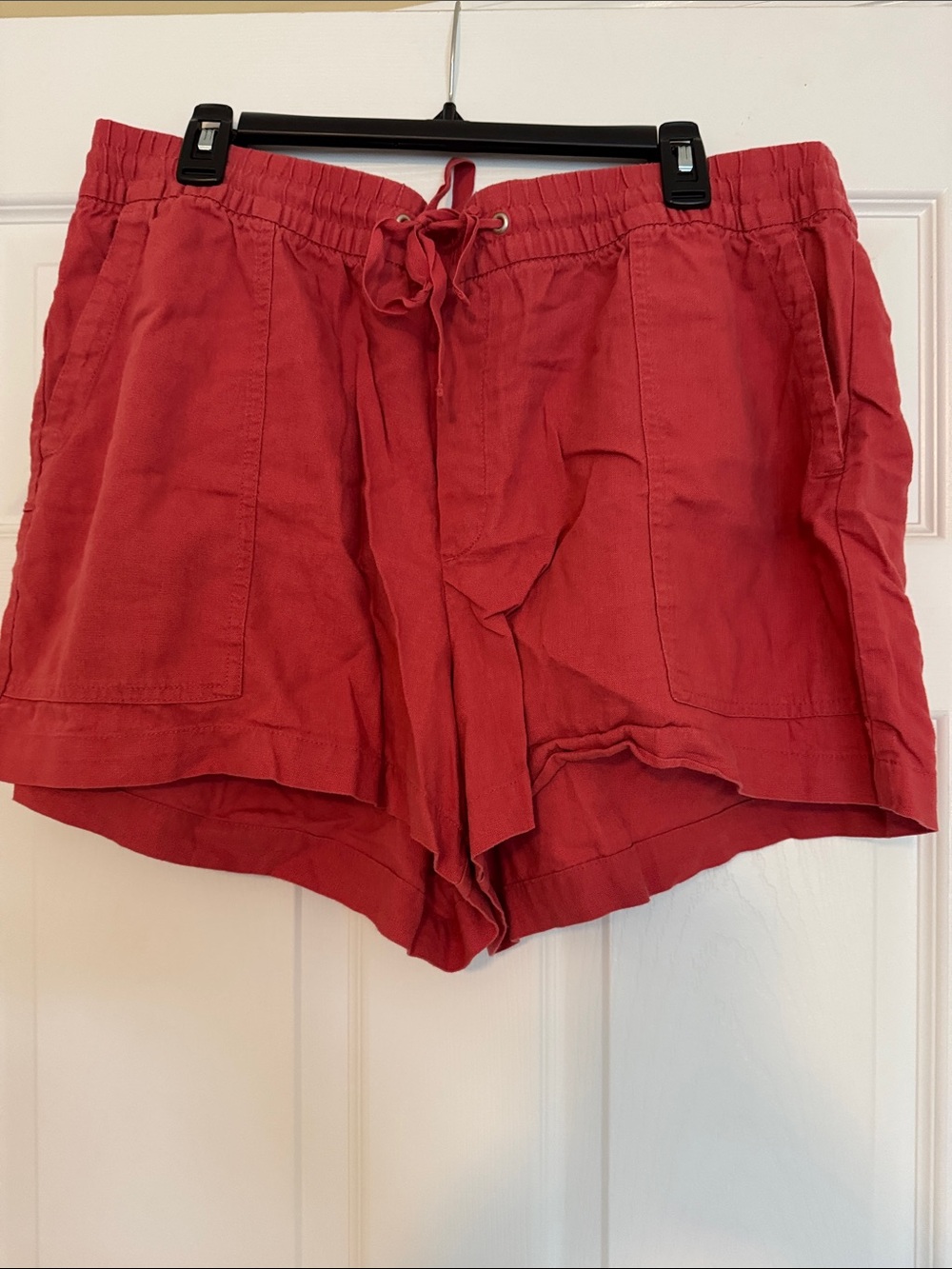 Women's Casual Drawstring Linen-Blend Shorts - Red Coral Linen Summer Elastic
